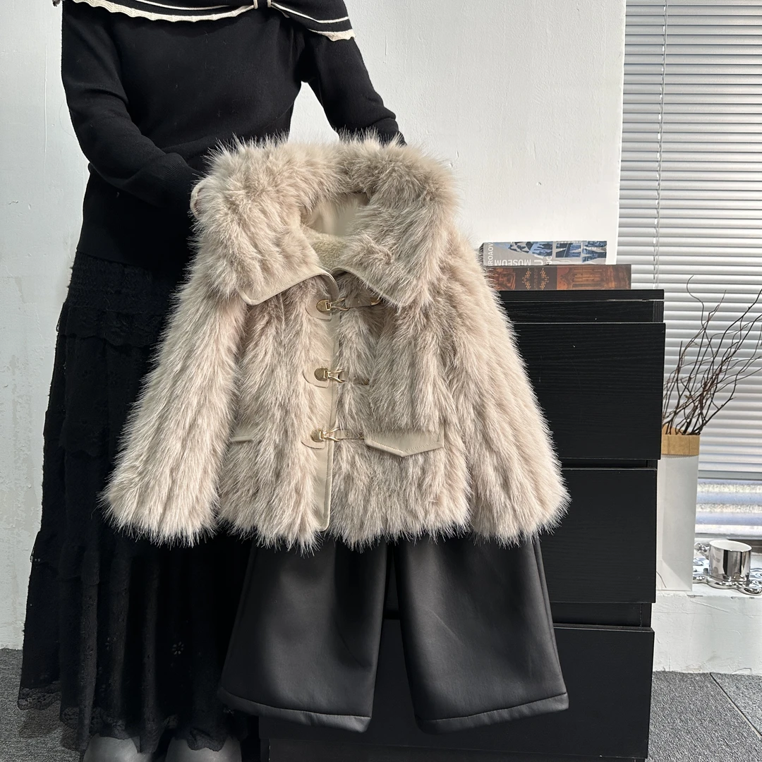 女童小香风外套冬季2024新款加绒加加厚气质短款秋冬毛毛4366