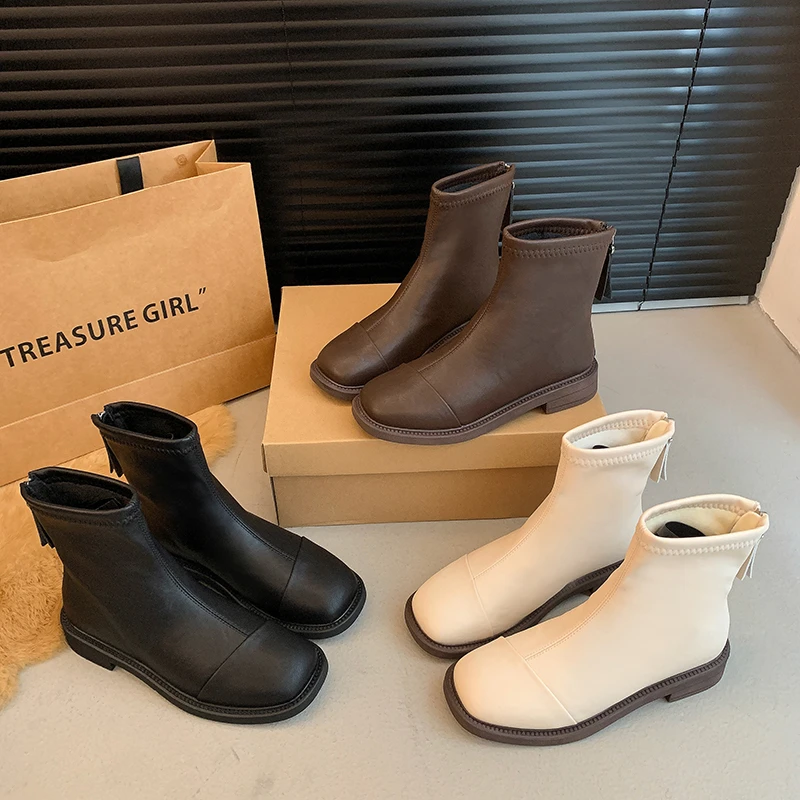 马丁靴女2024年新款秋冬加绒英伦风软底短靴平底切尔西弹力瘦瘦靴