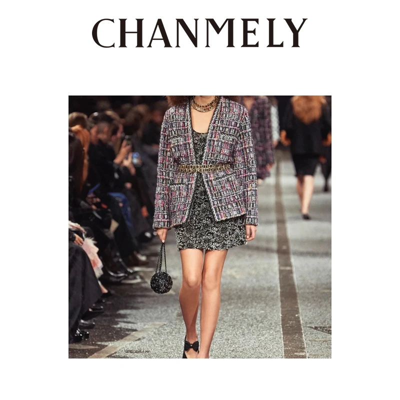 【CHANMITY】24/FW手工坊定制彩线编织粗花软呢小香风长外套0241402