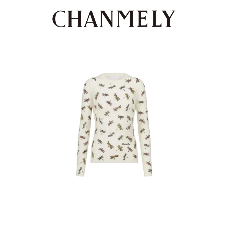 【CHANMITY】24/ss法式高级蜻蜓刺绣微薄透气圆领针织长袖024615