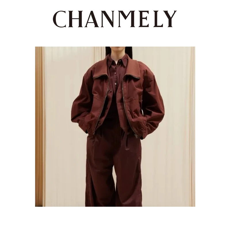 【CHANMITY】24/ss廓形双层螺纹领口假两件设计感夹克外套024990