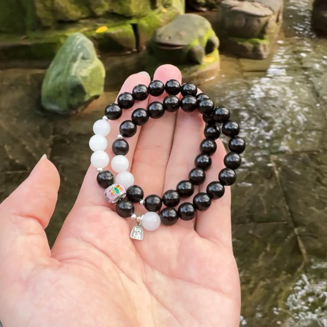 正宗小叶紫檀上等天然和田玉925银吊坠隔珠手串双圈男女同款文玩