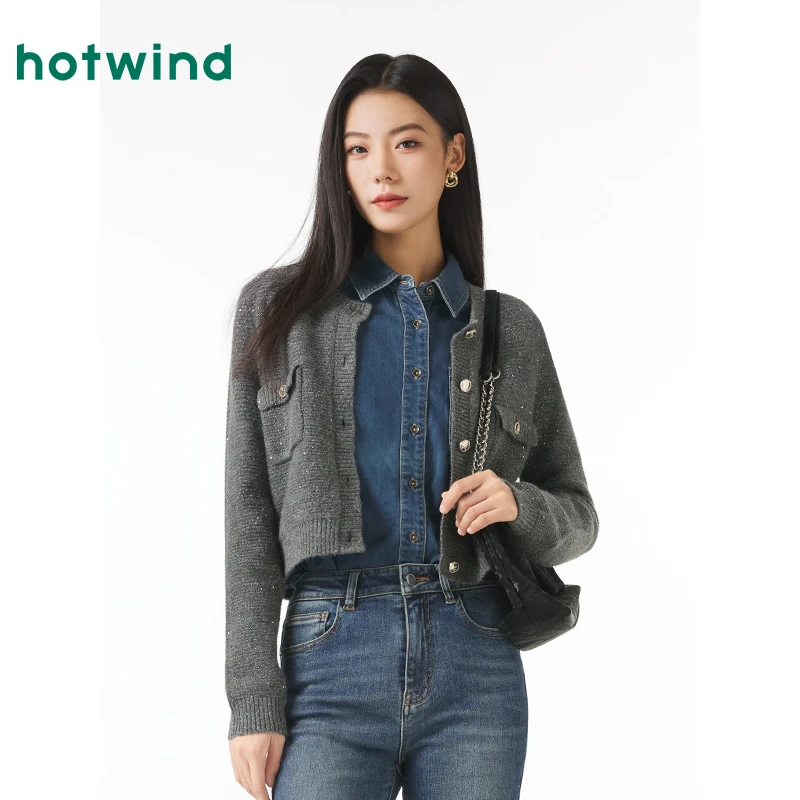 热风2024年秋季新款女士闪闪精致针织开衫F08W4312