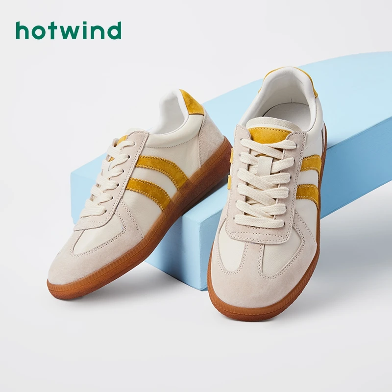 热风2024年美式复古德训鞋经典复古通勤拼色板鞋平底女鞋H13W4311