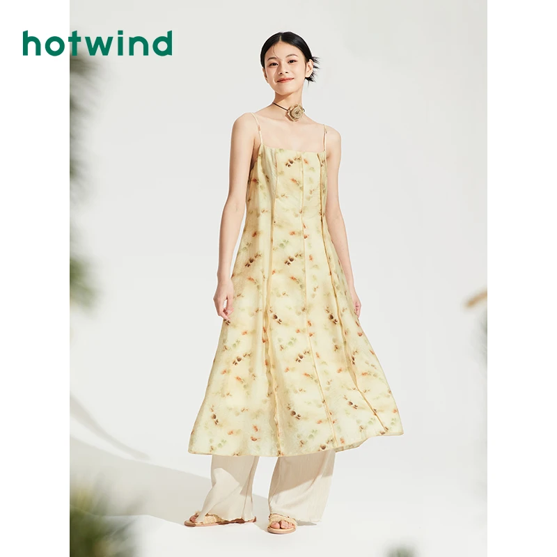 热风2024年夏季新款碎花吊带裙法式优雅长裙新中式连衣裙F19W4227