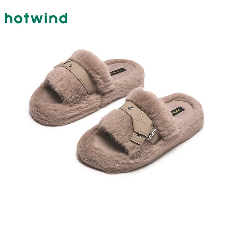 热风2024年冬季新款女士舒适毛毛拖可外穿办公拖鞋家居拖H31W4417