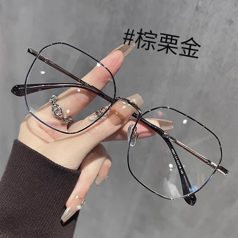 超轻金丝眼镜框近视女高级感专业可配度数复古多边形防蓝光平光镜