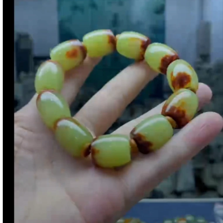 天然河磨玉-桶珠手串