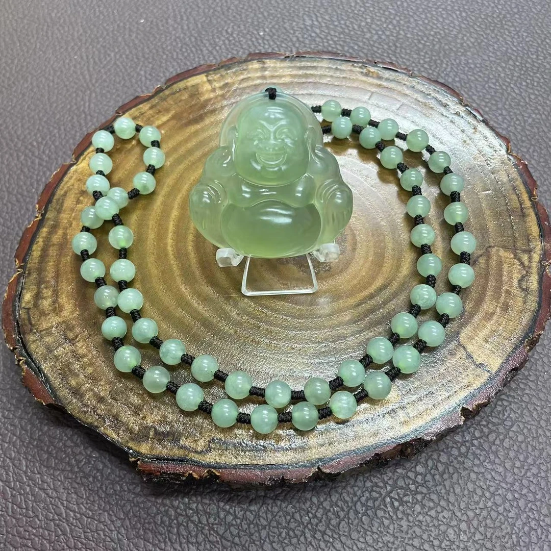天然岫玉180/高冰大肚佛公吊坠/同材质珠链/气质/精美/多样性发货