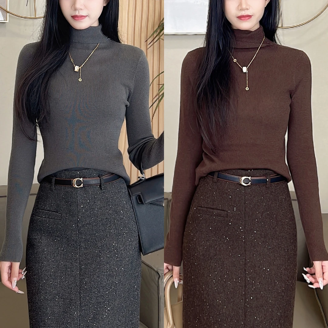 【珂一半裙】高领长袖打底14针设计感百搭针织衫气质显瘦上衣24599