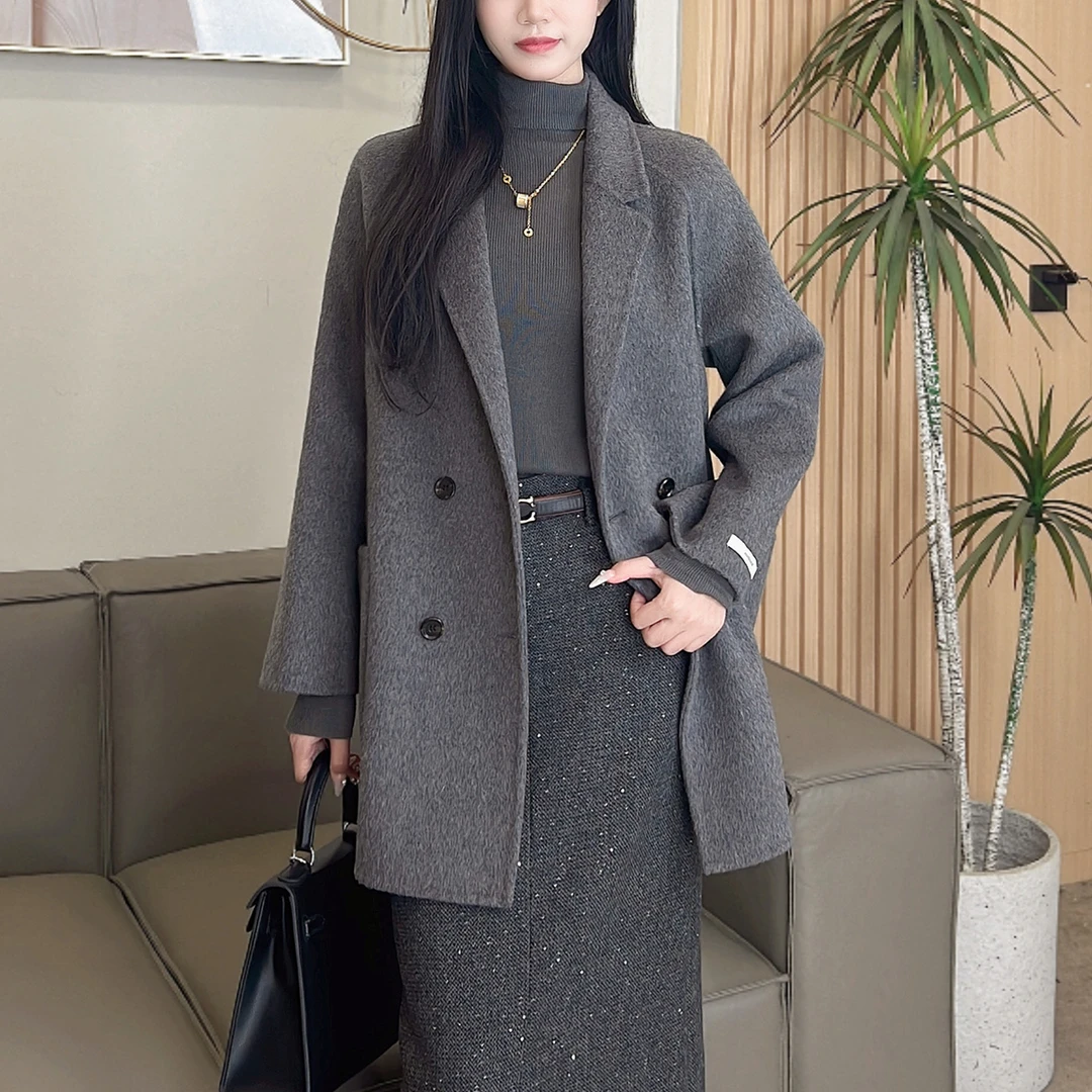 【珂一半裙】冬季新款双面羊毛大衣中长款宽松毛呢外套 28204