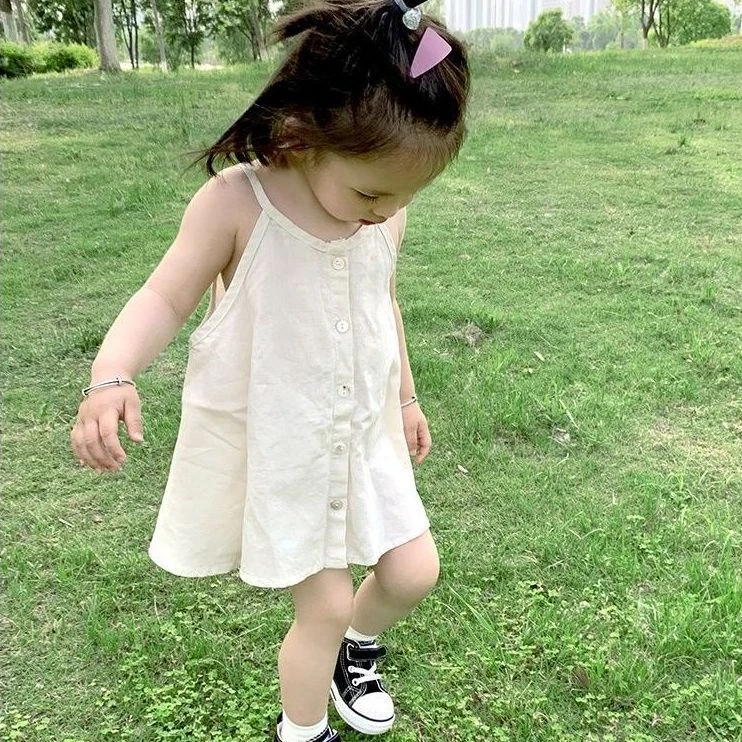 【夏季新款】女童棉麻吊带连衣裙背心夏季新款韩版宝宝洋气无袖薄款
