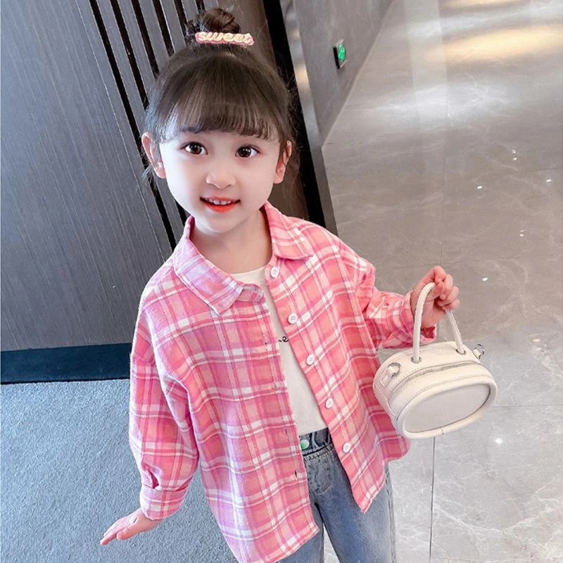 Dany.rabbit 女童格子衬衫春秋2023新款长袖洋气秋季宝宝中小儿
