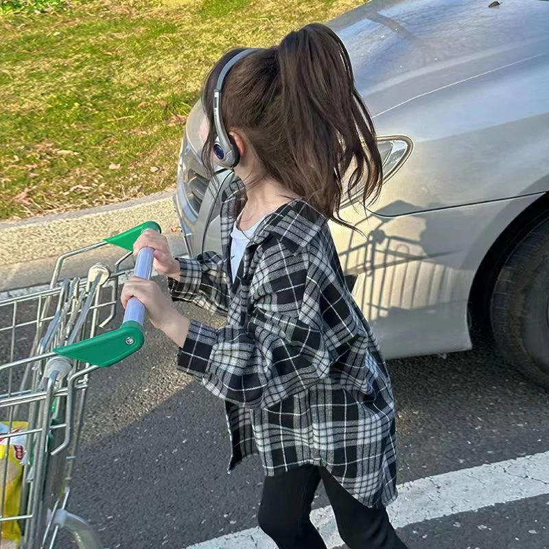 【热推爆款】女童格子衬衫儿童衬衣2024新款春秋洋气时髦格子百搭