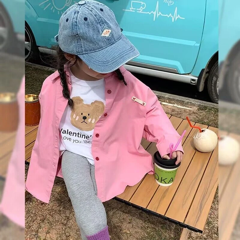 女童棉衬衫春秋新款儿童娃娃衫衬衣洋气时髦女宝宝秋装小童ins