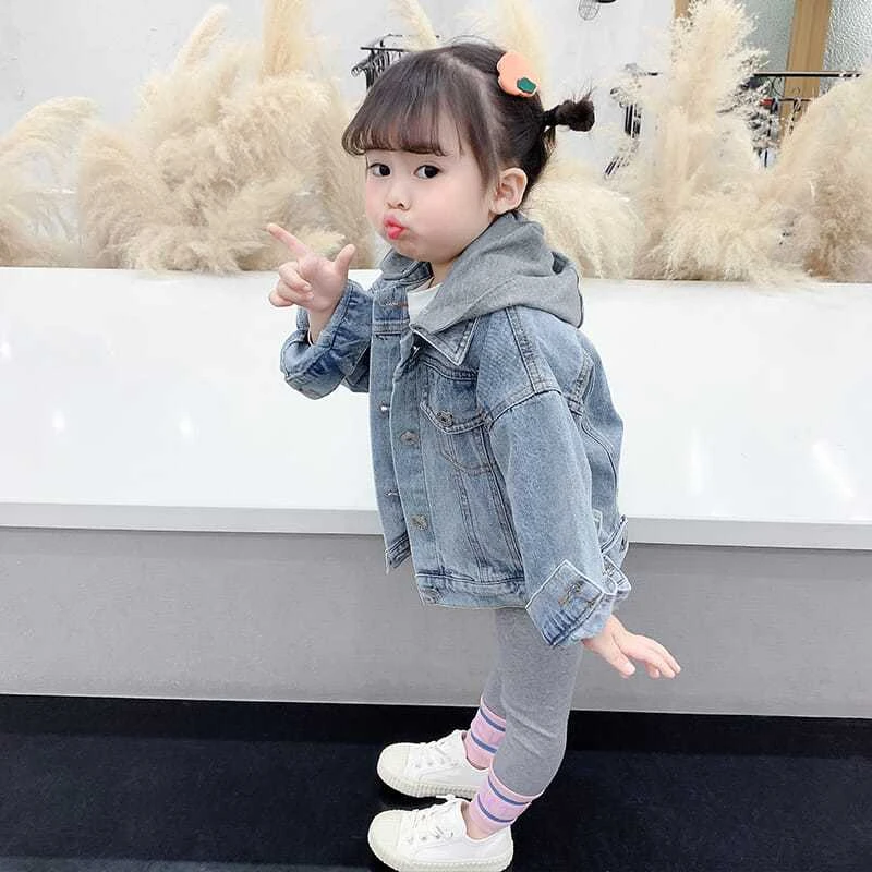 【热推爆款】女童牛仔外套春装2024年连帽儿童洋气春秋童装小童秋款