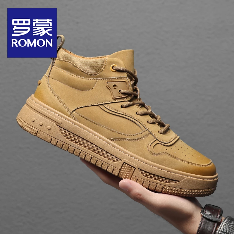 Romon/罗蒙时尚高帮鞋男鞋2024新款秋冬季高邦鞋子百搭运动休闲鞋