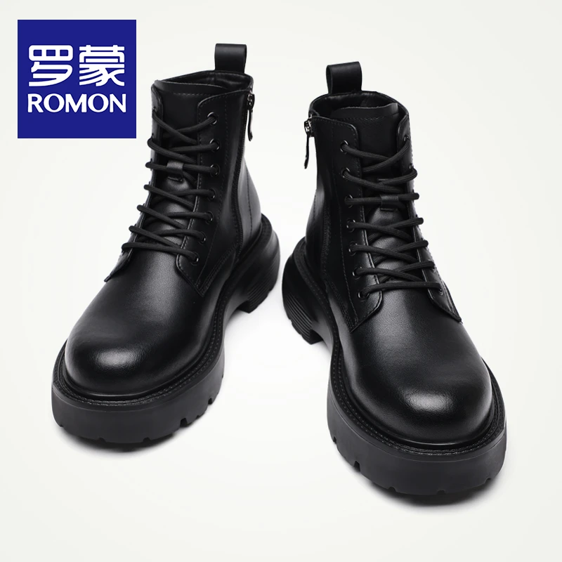 Romon/罗蒙马丁靴男冬季高帮男鞋保暖加绒厚底棉鞋加厚百搭男靴子