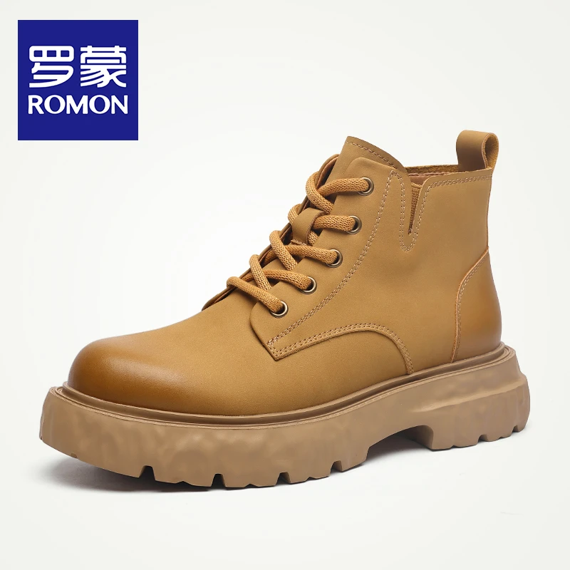 Romon/罗蒙秋季新款马丁靴男高帮男鞋子厚底英伦靴子百搭潮流男靴