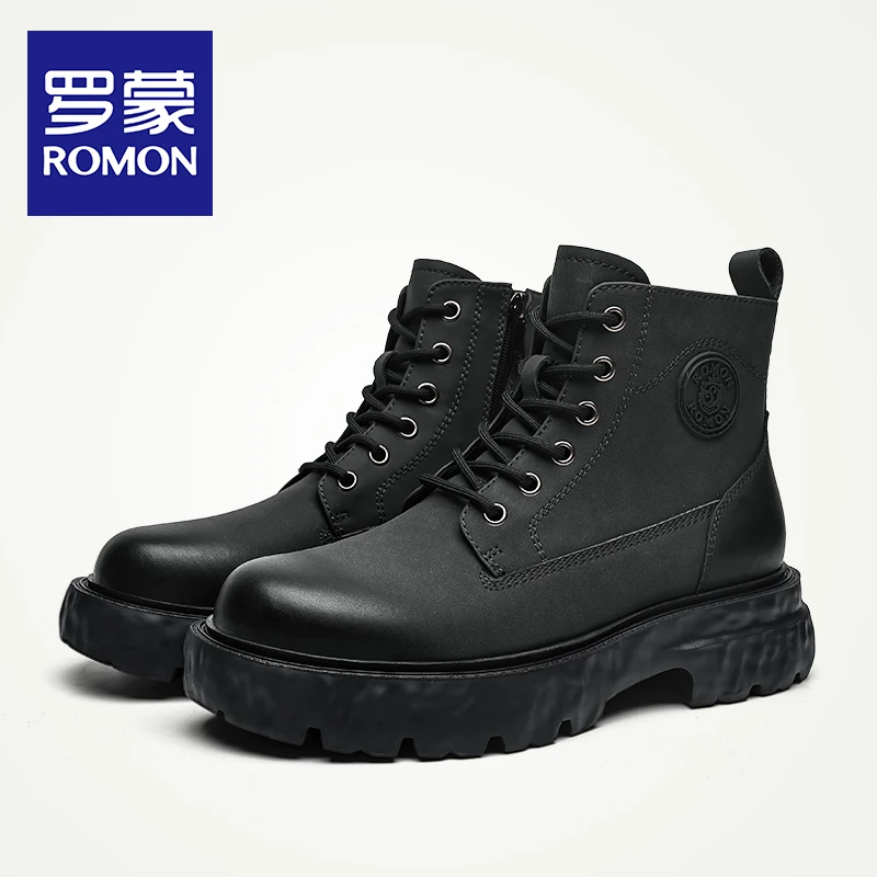 Romon/罗蒙马丁靴男冬季高帮男鞋子男士靴子百搭潮流英伦风男靴