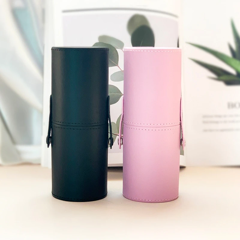 迷你便捷收纳桶圆形笔桶文具桶PU简约皮革桌面化妆刷桶