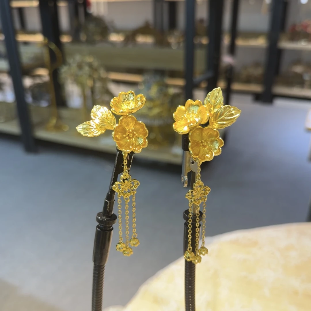 铜合金耳饰 ETE E2-12110中式金色花朵耳饰新娘耳饰