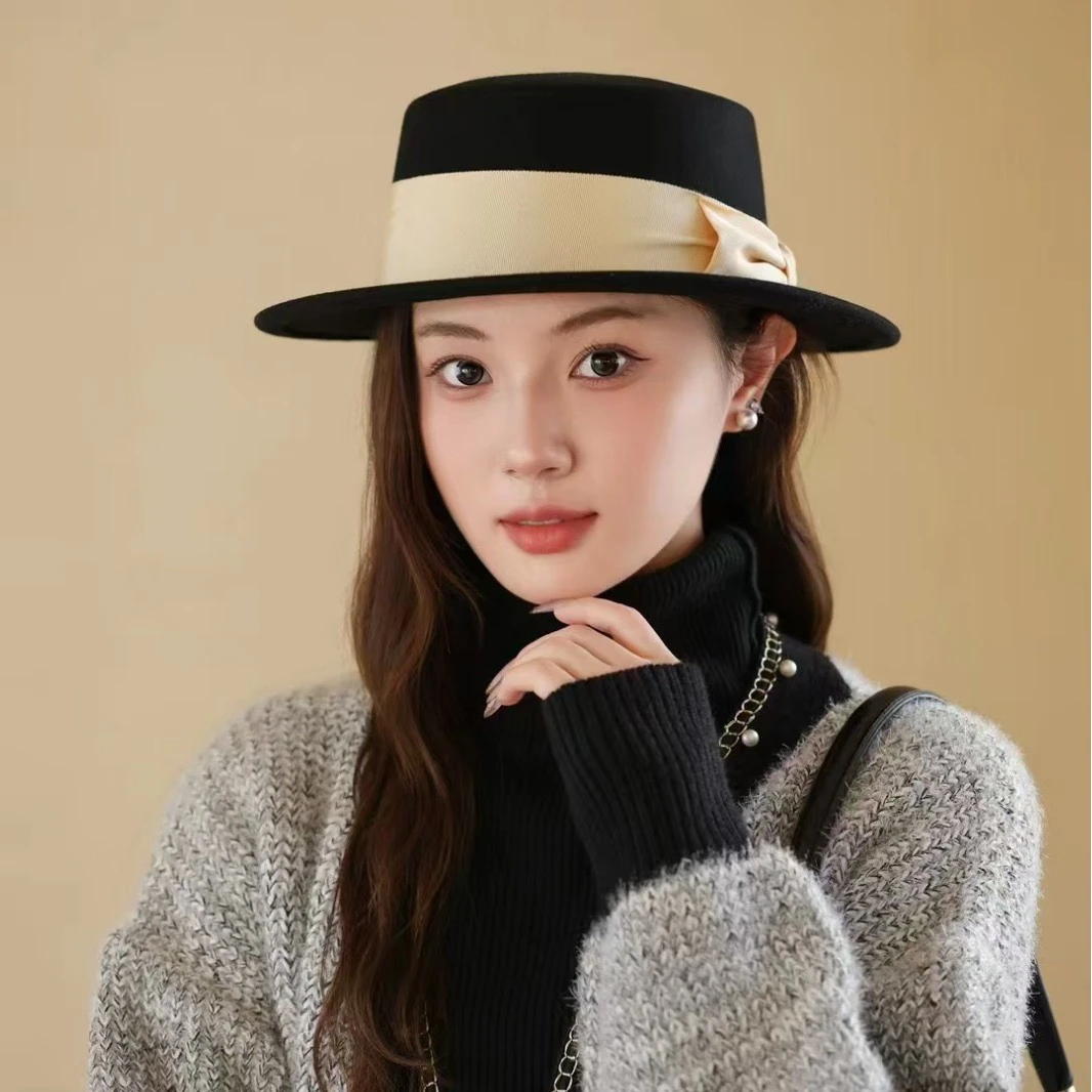 羊毛呢帽子女士秋冬季小盆帽高品质平顶赫本风礼帽显脸小时尚洋气