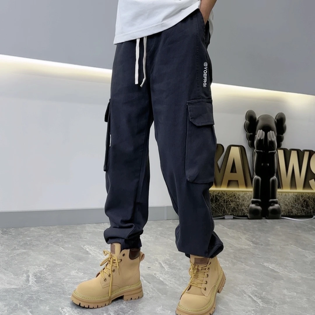 8078男女生潮牌工装裤时尚百搭美式多口袋秋季宽松抽绳潮流休闲裤