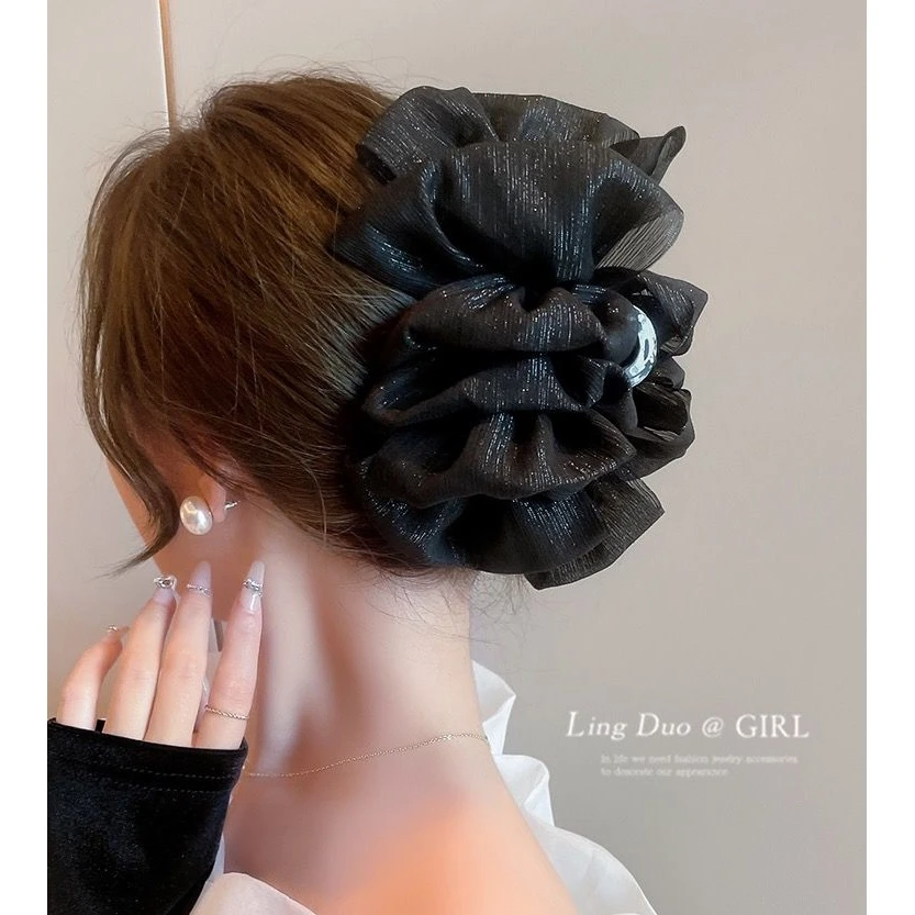 法式温柔气质蝴蝶结飘带抓夹显脸小后脑勺盘发发夹鲨鱼夹发饰夹子