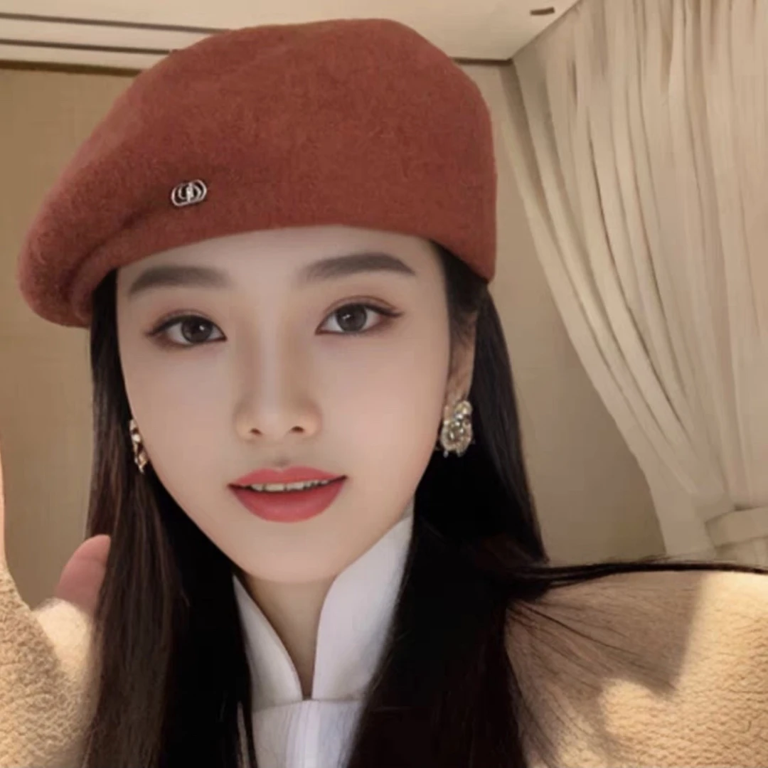 网红款褶皱边走秀款时尚气质个性复古秋冬毛呢贝雷帽画家帽帽子