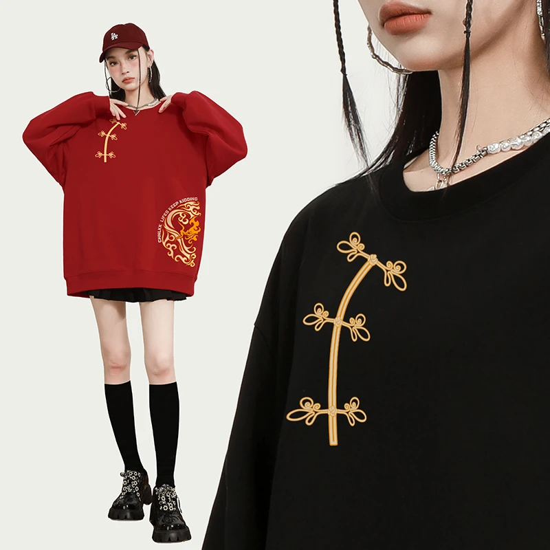 国风红色卫衣秋冬新款2024加绒加厚本命年情侣款衣服冬季圆领套头