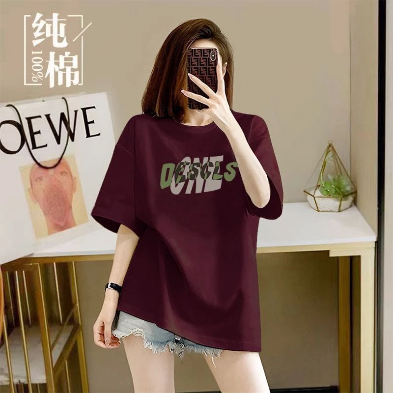 100%纯棉遮肉短袖t恤女胖妹妹夏季新款宽松显瘦ins中长款印花上衣
