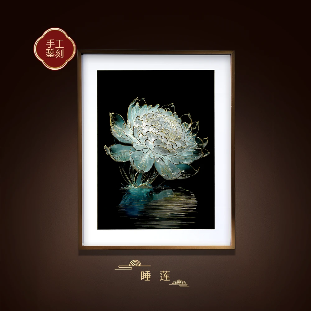 锦界《光影睡莲》 手工錾刻 铜雕画 可摆可挂装饰画