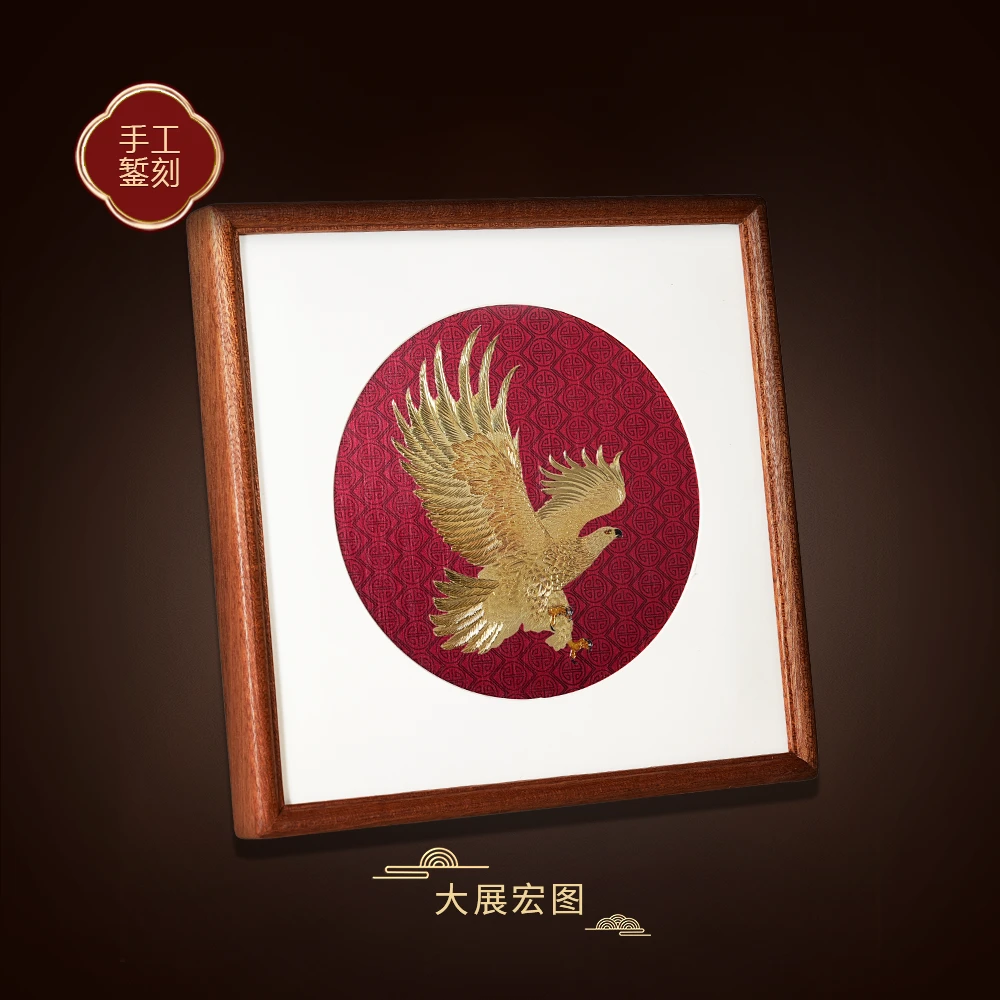 锦界《大展宏图》手工錾刻 铜雕画 客厅玄关沙发 背景画 装饰画原木