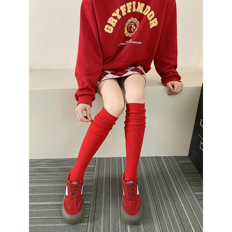 红袜子长筒本命年女袜纯棉红色中筒袜过膝小腿袜新娘袜喜庆结婚袜