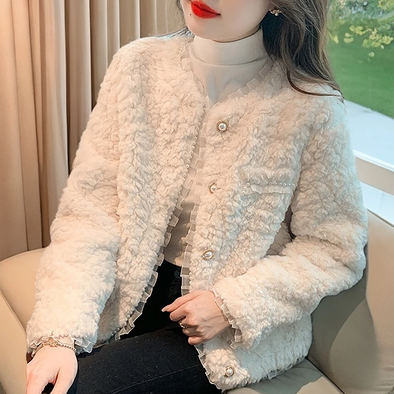 韩版小香风洋气毛绒外套女秋冬2024加厚冬季女士新款开衫短款上衣