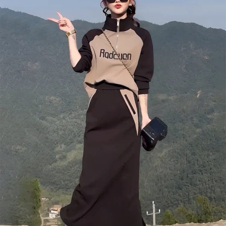 气质穿搭套装裙子秋冬新款一整套高级感洋气卫衣搭配半身裙两件套