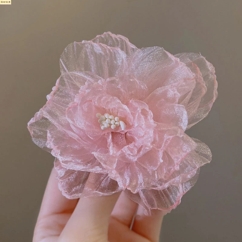 春款欧根纱花朵鸭嘴夹超仙甜美气质侧边夹刘海夹温柔仙女高级感女
