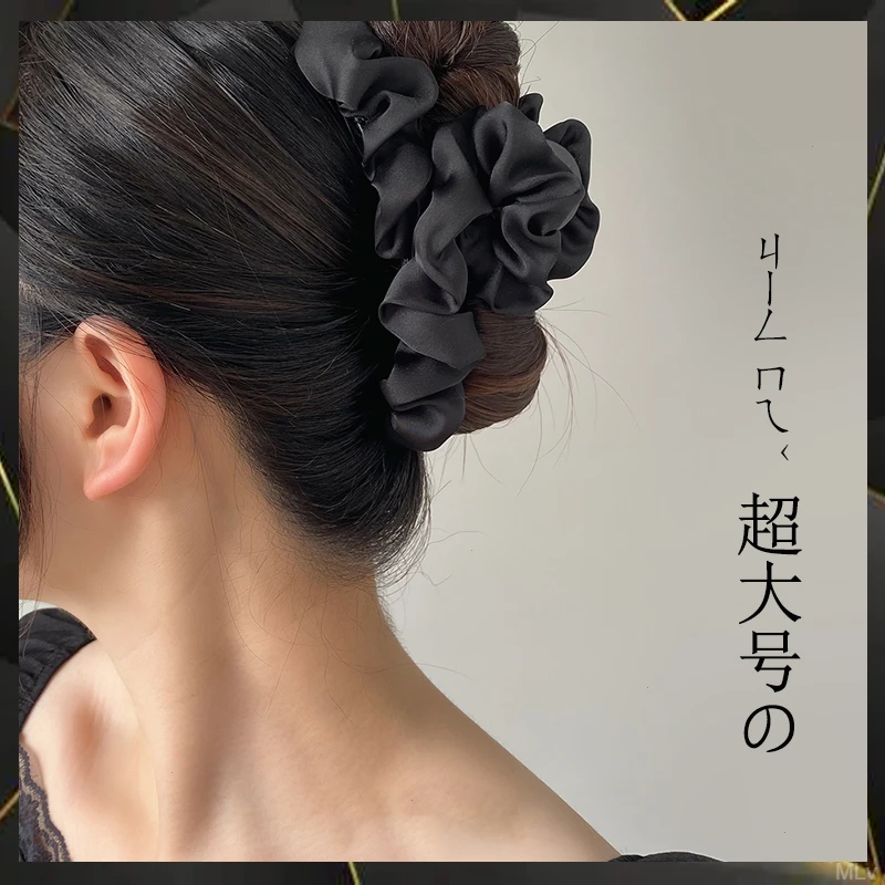 褶皱缎面布艺发夹时尚气质法式秋冬发夹13cm超大号后脑勺鲨鱼夹女