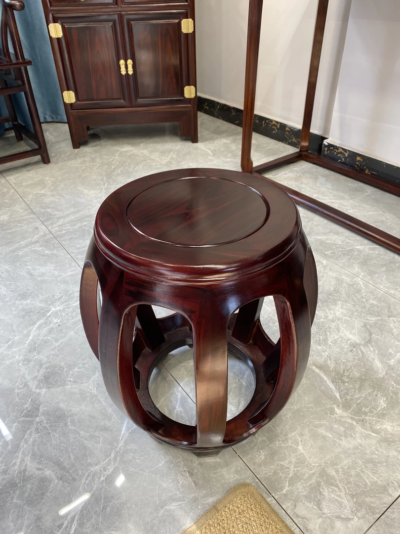 璟霖红木家具中式古典风格鼓凳黑酸枝木换鞋凳琴凳30坐径43高