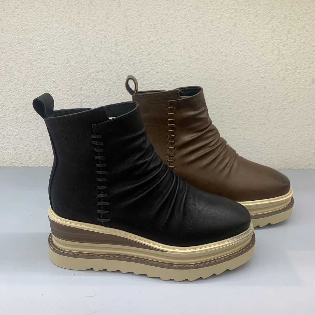 6cm厚底马丁靴女松糕瘦瘦靴2024年秋冬新款高跟坡跟短靴