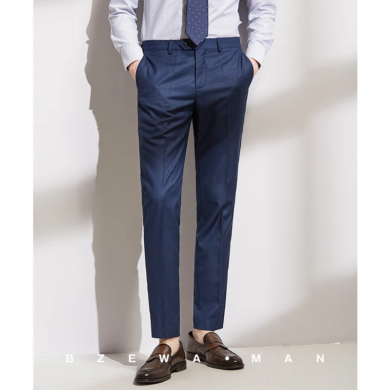意式海军蓝西裤男商务正装都彭裤子垂感小脚定制款潮流抗皱休闲裤