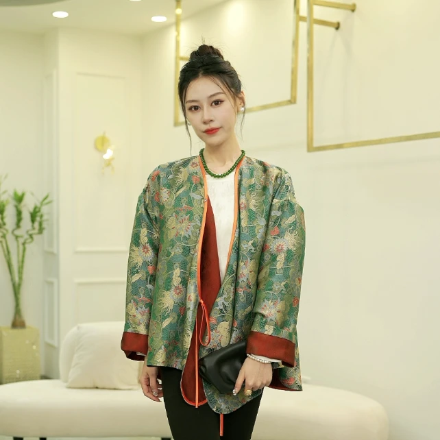 XIANGGE.【南油翔哥】新中式国潮真丝老宋锦长袖外披妍妍HF-666632