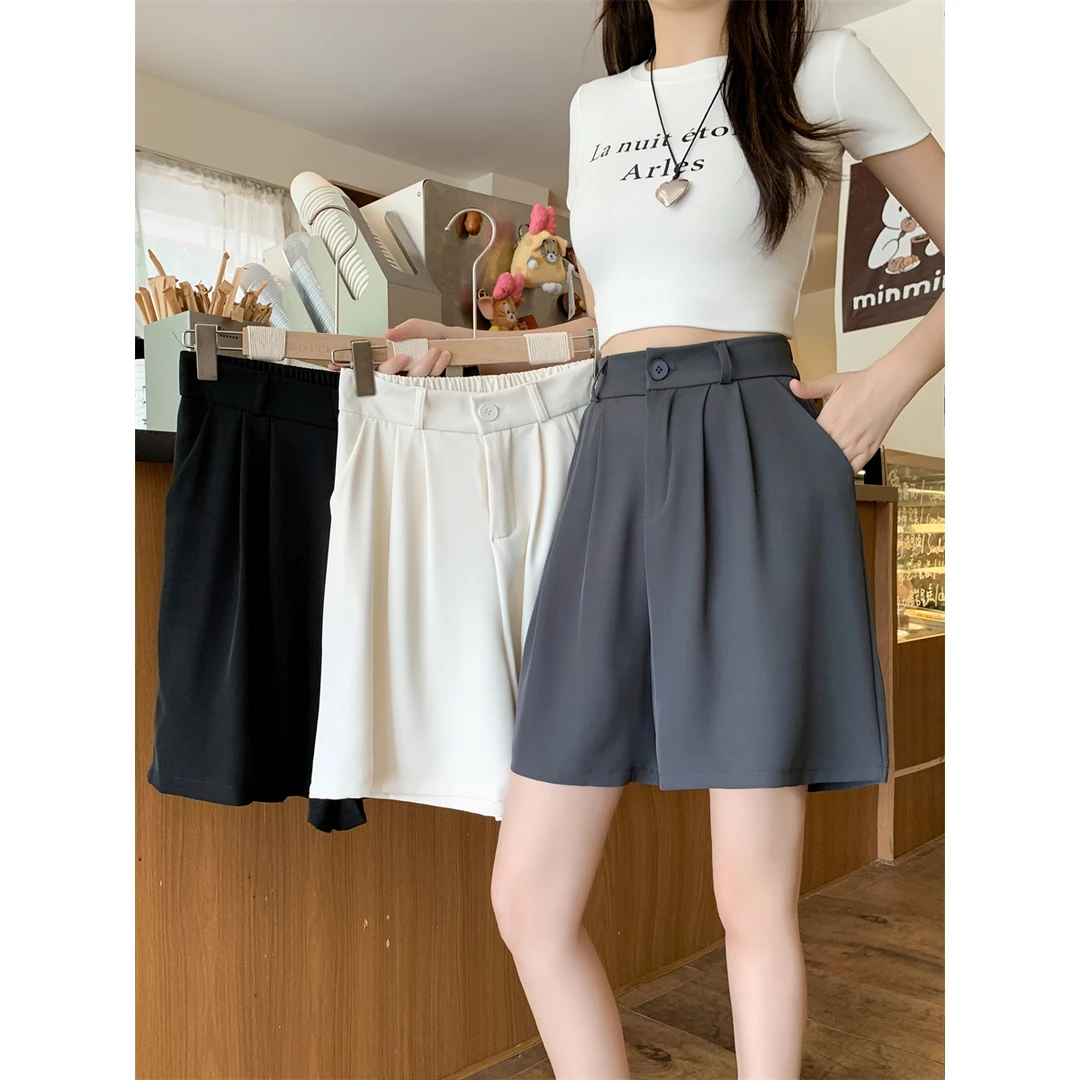 大码女装2024夏季新款休闲时尚纯色百搭时尚短款西装短裤1277