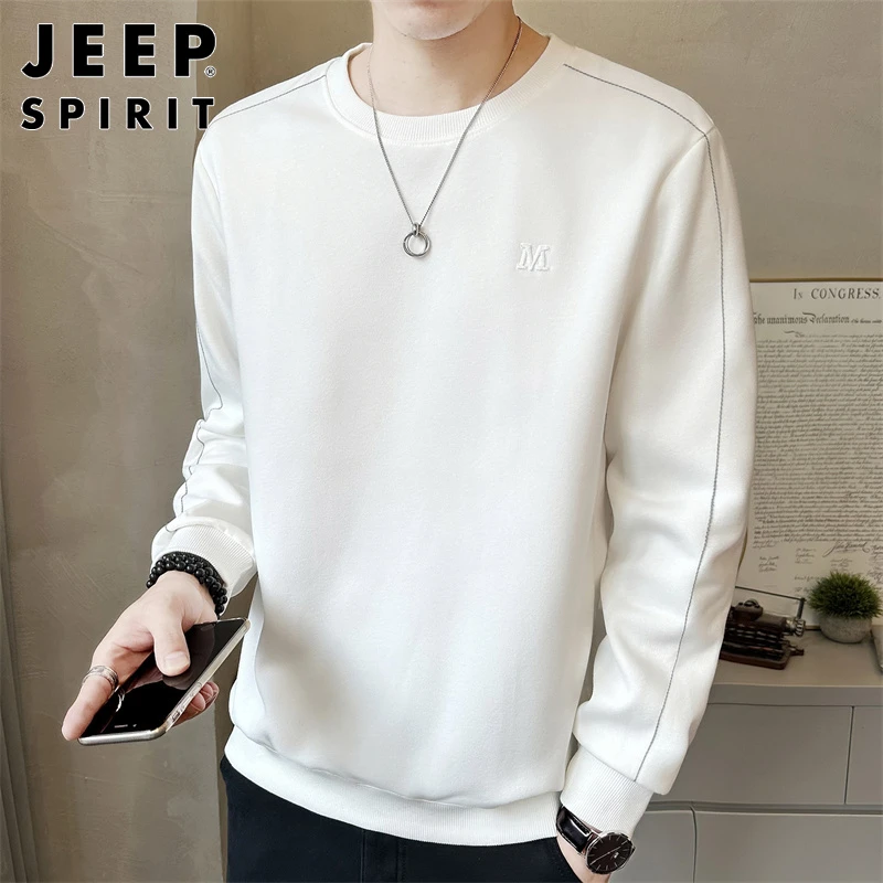 JEEPSPIRIT纯色休闲卫衣男士春秋季新款宽松时尚潮流百搭圆领上衣