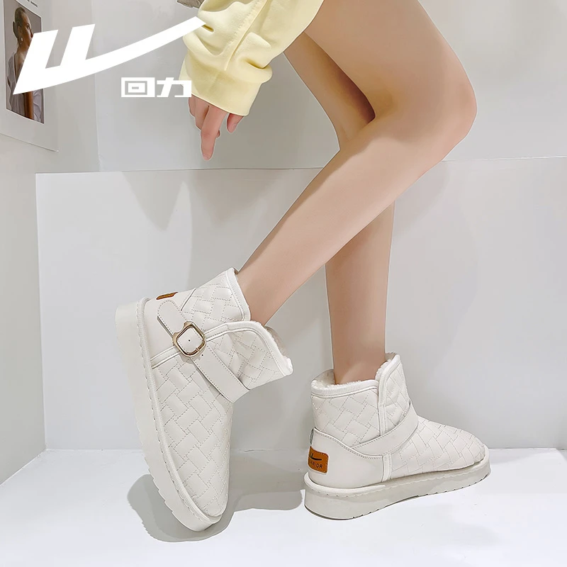 回力雪地靴女2024秋冬季新款小香风加绒加厚百搭保暖棉鞋靴子女款