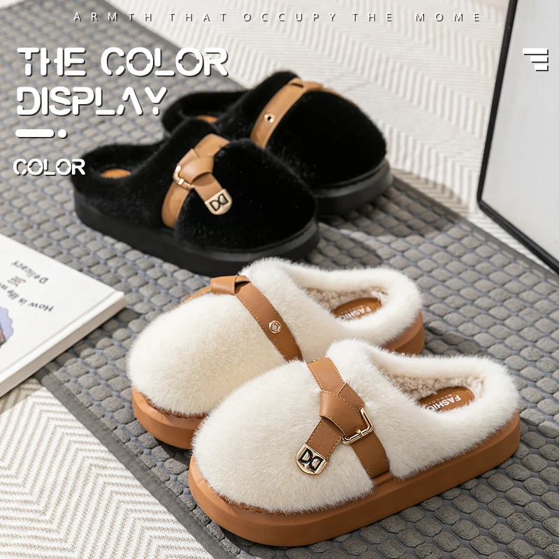 高颜值棉拖鞋女冬季网红爆款ins风厚底加绒保暖舒适毛毛绒拖鞋女