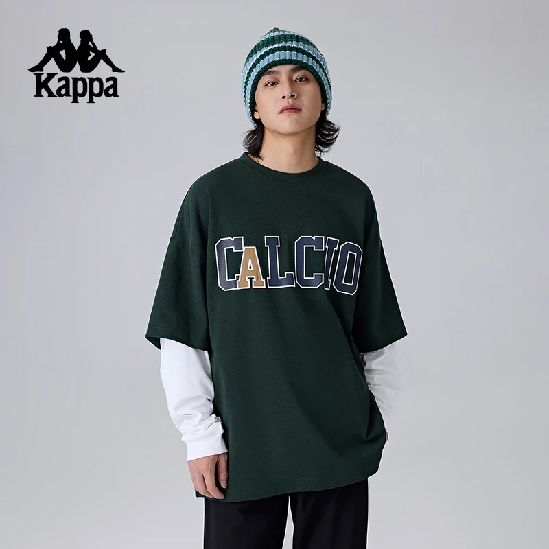 Kappa卡帕背靠背运动卫衣男新款复古假两件休闲套头衫长袖t上衣潮