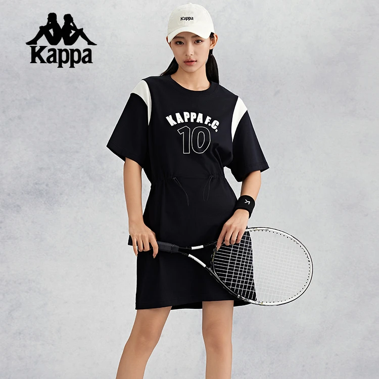 kappa卡帕背靠背新品夏季网球运动工装裙纯棉收腰连衣裙K0E62QL01