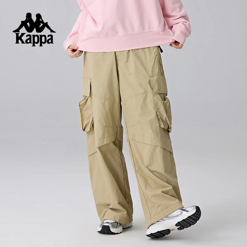 Kappa卡帕背靠背冬季加绒梭织运动长裤直筒工装裤女保暖束脚裤子